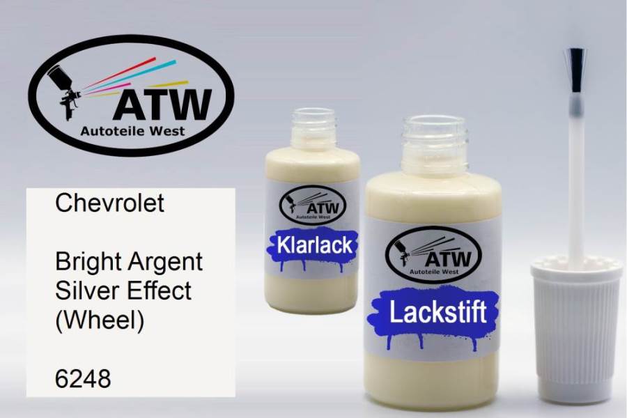 Chevrolet, Bright Argent Silver Effect (Wheel), 6248: 20ml Lackstift + 20ml Klarlack - Set, von ATW Autoteile West.